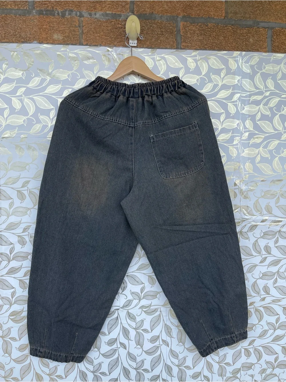 Bohemian Cat Fish Embroidery Linen Jogger Pants Antique Brown Small S